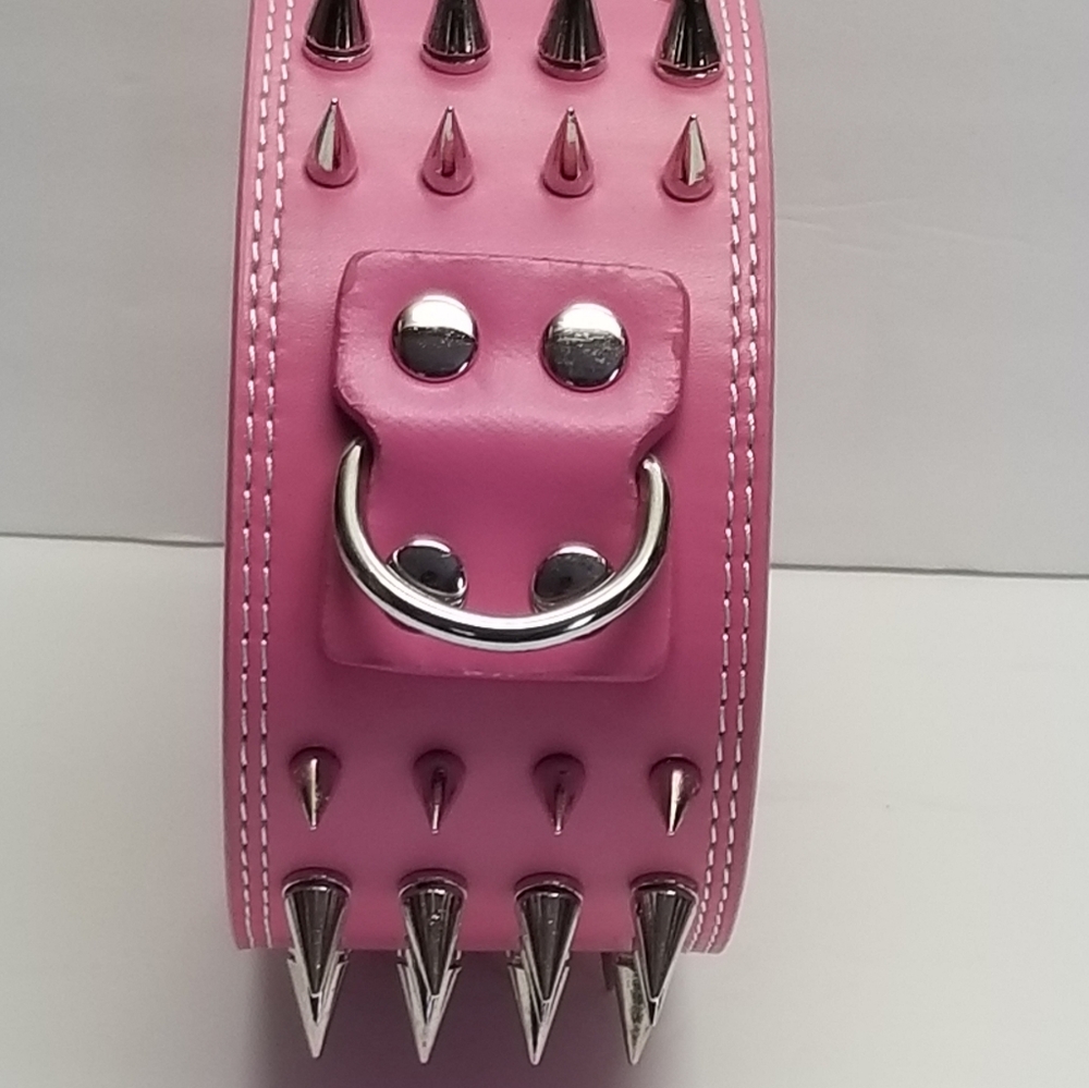 Heavy-Duty 4-Row Spiked Pink Dog Collar – XL / XXL – Punk Goth Style - Picture 6 of 9